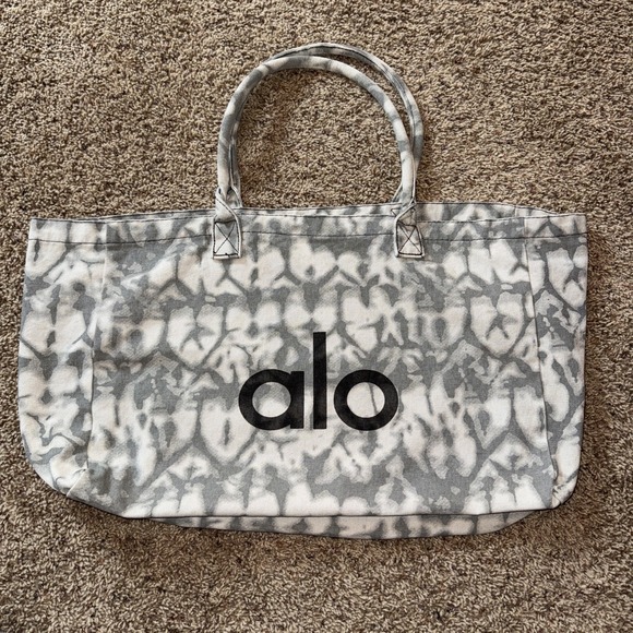 Alo Yoga Gray White Tie Dye Cotton Iconic Shopper Weekender Tote Bag Women's - Picture 1 of 8